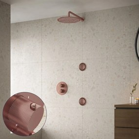 Saniclear Copper Curved inbouw regendouche 20cm met ronde massagejets en muurarm geborsteld koper