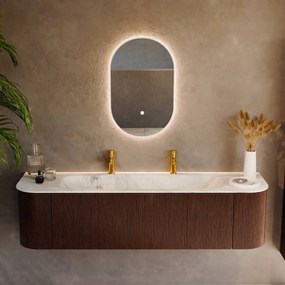Mondiaz Kurve-dlux 170cm badmeubel ronding links/rechts ruby met 1 lade en 2 deuren en wastafel big large midden 2 kraangaten opalo