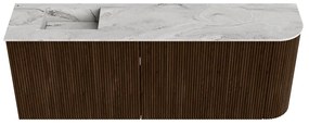 Mondiaz Joya DLux 110cm toiletmeubel ronding rechts walnut met wastafel faye links 1 kraangat glace