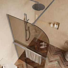 Saniclear Moon afgeronde inloopdouche 120cm chroom met bronsglas en handdoekhouder