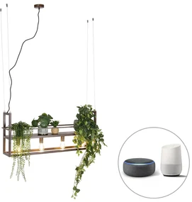 Eettafel / Eetkamer Smart hanglamp met dimmer roestbruin met rek incl. 4 Wifi A60 - Cage Rack Industriele / Industrie / Industrial E27 Binnenverlichting Lamp