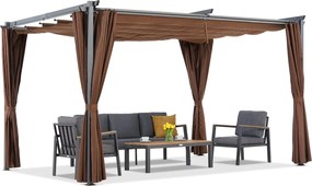 Bruine La Palma terraspergola 3x4m met Garden Point gordijnen