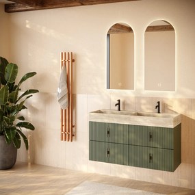 Muebles Murcia badmeubel ribbelfront 120cm legergroen met White Travertin wastafel met kraangaten