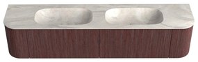 Mondiaz Kurve-dlux 200cm badmeubel ronding links/rechts ruby met 2 lades en deuren en wastafel stor small dubbel zonder kraangat ostra