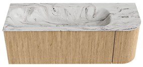 Mondiaz Kurve-dlux 125cm badmeubel ronding rechts oak met 1 lade en deur en wastafel big medium links zonder kraangat glace