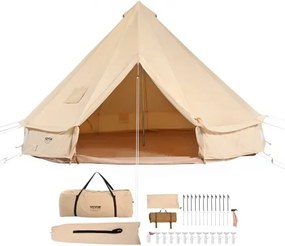 VEVOR Bell Tent 5 x 3 m Yurt Tent TC Katoen met Sterke IJzeren Stokken en een PVC Grondzeil Campingtent Familietent 8 Ramen Piramidetent Groepstent voor Buitenavonturen