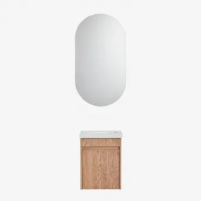 Narek Zwevend Houten Badkamermeubelset Met Geïntegreerde Wastafel Ash Brown & Ovaal Met Opbergruimte Zwart 50x90 Cm Oricsa & Zonder Kraan - Sklum