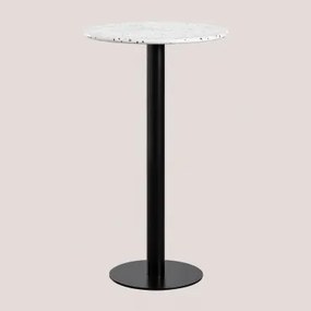 Ronde Hoge Bartafel Ø60 Cm In Dolce Terrazzo Ivoorkleurig Terrazzo - Zwart - Sklum