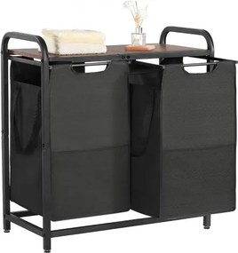 VEVOR Wasmand met houten tafelblad, wassorteerder met 2 uitschuifbare zakken (600D Oxford-stof) en metalen frame, wassorteersysteem voor vuile was Badkamer Zwart