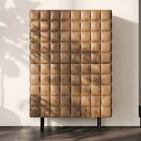 Wandkast Mangohout Met Vierkantjes - 109x41.5x147cm.