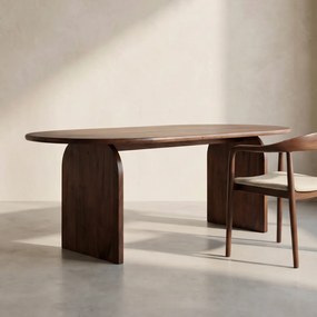 Ovale Eettafel Walnoot Japandi 250 Cm - 250 X 100cm.