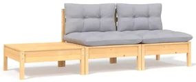 vidaXL 3-delige Loungeset met grijze kussens massief grenenhout