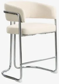 Zithoog Kruk Met Gestoffeerde Rugleuning En Ijzer Zantria ↑65 Cm & Chenille Crèmebeige - Sklum
