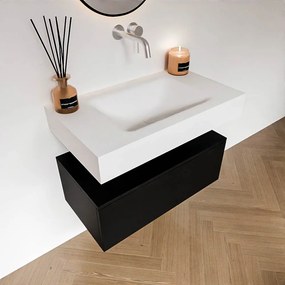Zaro Alan badmeubel 80cm urban 1 lade met vrijhangende wastafel cloud midden zonder kraangat talc