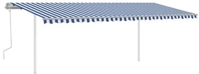 vidaXL Luifel handmatig uittrekbaar met palen 6x3,5 m blauw en wit