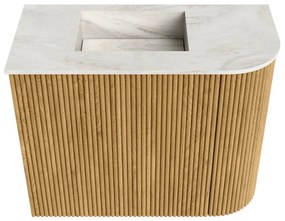 Mondiaz Joya DLux 50cm toiletmeubel ronding rechts oak met wastafel faye links 1 kraangat ostra