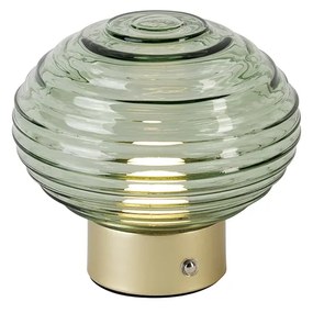 LED Tafellamp met dimmer messing met groen glas oplaadbaar - Lexie Modern rond Binnenverlichting Lamp