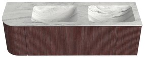 Mondiaz Kurve-dlux 145cm badmeubel ronding links ruby met 1 lade en deur en wastafel leaf dubbel/rechts zonder kraangat opalo
