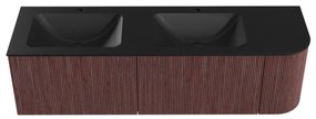 Mondiaz Kurve 155cm badmeubel ronding rechts ruby met 2 lades en 1 deur en wastafel cloud dubbel/links 2 kraangaten urban