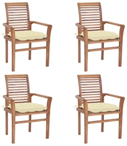 vidaXL Eetkamerstoelen 4 st met crèmewitte kussens massief teakhout