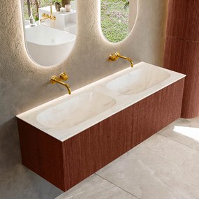 Mondiaz Kurve-dlux 140cm badmeubel ruby met 2 lades en wastafel stor small dubbel zonder kraangat ostra
