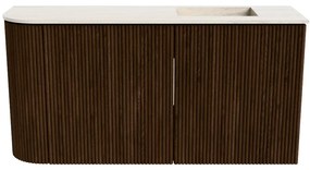 Mondiaz Joya DLux 80cm toiletmeubel ronding links walnut met wastafel faye rechts zonder kraangat meli