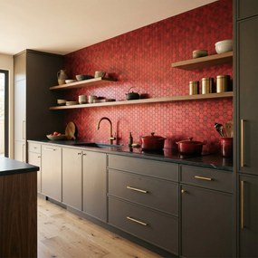 Zelfklevende Mozaïektegels Metaal | Hexagon Rood | 28,8×29,2 cm | Keuken, Bad &amp; WC