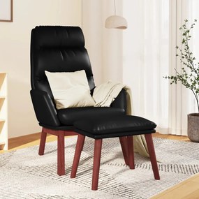 vidaXL Relaxstoel met voetenbank echt leer en kunstleer zwart