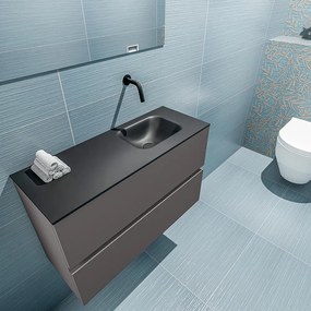 Mondiaz Ada 80cm toiletmeubel dark grey met wastafel urban rechts zonder kraangat