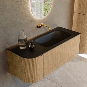 Mondiaz Kurve 115cm badmeubel ronding links oak met 1 lade en deur en wastafel big small rechts zonder kraangat urban