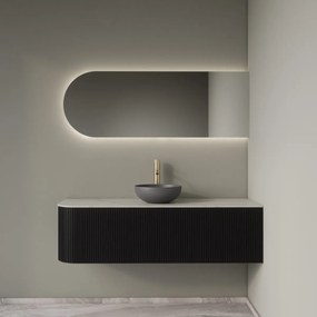 Gliss Design Alluro badmeubel ribbelfront met ronding links 140cm black en wit marmer toppaneel