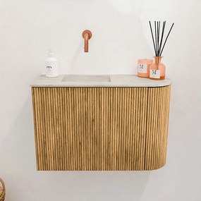 Mondiaz Joya DLux 60cm toiletmeubel ronding rechts oak met wastafel faye links zonder kraangat ostra