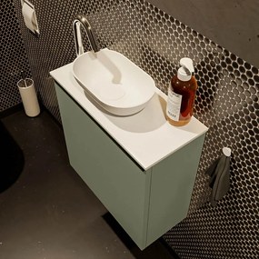 Mondiaz Fowy toiletmeubel 50cm army met witte waskom links en kraangat