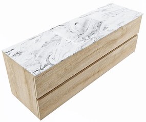 Mondiaz Vica DLux badmeubel 150cm washed oak 2 lades met wastafel glace midden 1 kraangat