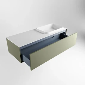 Mondiaz Erin 120cm badmeubel Army met 1 lade en witte wastafel rechts 1 kraangat
