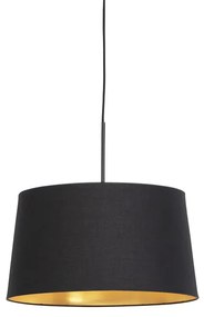Stoffen Eettafel / Eetkamer Hanglamp met katoenen kap zwart met goud 40 cm - Combi Klassiek / Antiek E27 cilinder / rond rond Binnenverlichting Lamp