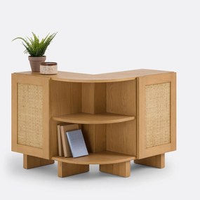 Boekenkast voor tegen de rugleuning van een bank in eikenhout met rotanfineer en riet, ARTY