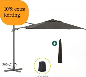 + 10% kassakorting | Parasol Shadowline Francisco | Inclusief hoes | Rond | 330cm | Met draaihendel | Zwart | Kees Smit Tuinmeubelen