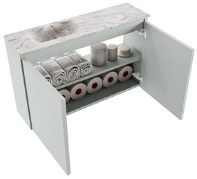 Mondiaz Ture DLux toiletmeubel 80cm greey met wastafel glace links met kraangat