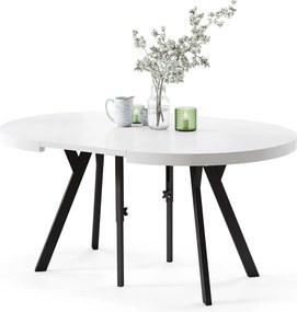EXPANSO Wit mat/zwarte poten - GROTE RONDE TAFEL Ø110 UITBREIDBAAR TOT 310 cm met Y-POTEN LOFT/INDUSTRIAL