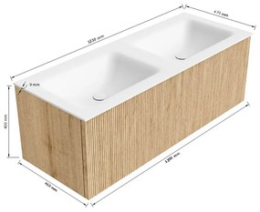 Mondiaz Kurve 120cm badmeubel oak met 1 lade en wastafel cloud dubbel zonder kraangat urban