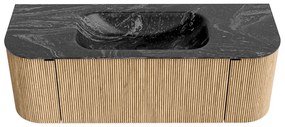 Mondiaz Kurve-dlux 130cm badmeubel ronding links/rechts oak met 1 lade en 2 deuren en wastafel big small midden 1 kraangat lava