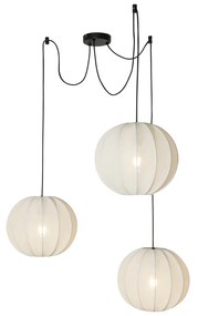 Stoffen Design hanglamp wit zijden 30 cm 3-lichts - Plu Design E27 bol / globe / rond Binnenverlichting Lamp