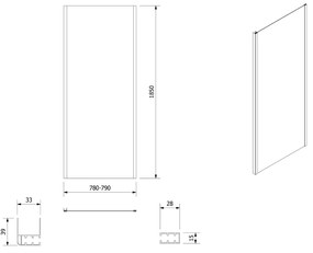 Aqualine Amadeo zijwand voor douchecabine 80x185cm wit