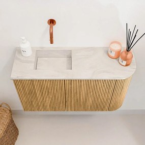 Mondiaz Joya DLux 70cm toiletmeubel ronding rechts oak met wastafel faye links zonder kraangat ostra