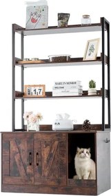 VEVOR Kattenbakbehuizing, Verborgen Kattenbakmeubel met 3 Planken, Houten Kattenbak voor Binnen, Grote Kattenhuiskast, Verborgen, Past Op De Meeste Kattenbakken, 85,5 Cm L x 50,5 Cm B x 147,5 Cm H, Donkerbruin