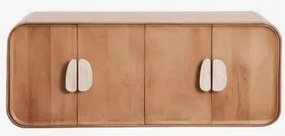Dubbel Zwevend Badkamermeubelset 130x45 Cm Van Mangohout En Natuurlijke Kivalina-steen Travertijn - Mangohout & Without Sink & Spiegelloze & Zonder -