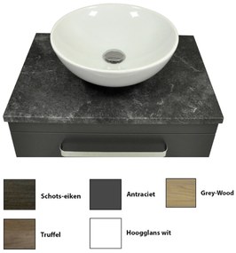 Sanicare Q11 badkamermeubel met black-stone topblad 65 cm schots-eiken