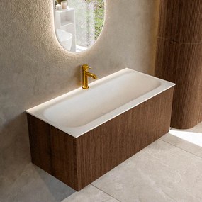 Mondiaz Kurve 100cm badmeubel walnut met 1 lade en wastafel big medium midden 1 kraangat