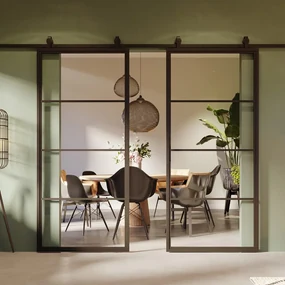 Dubbele Stalen Schuifdeur Smartline 4-vaks Met Helder Glas - Zwart - Incl. Rails
